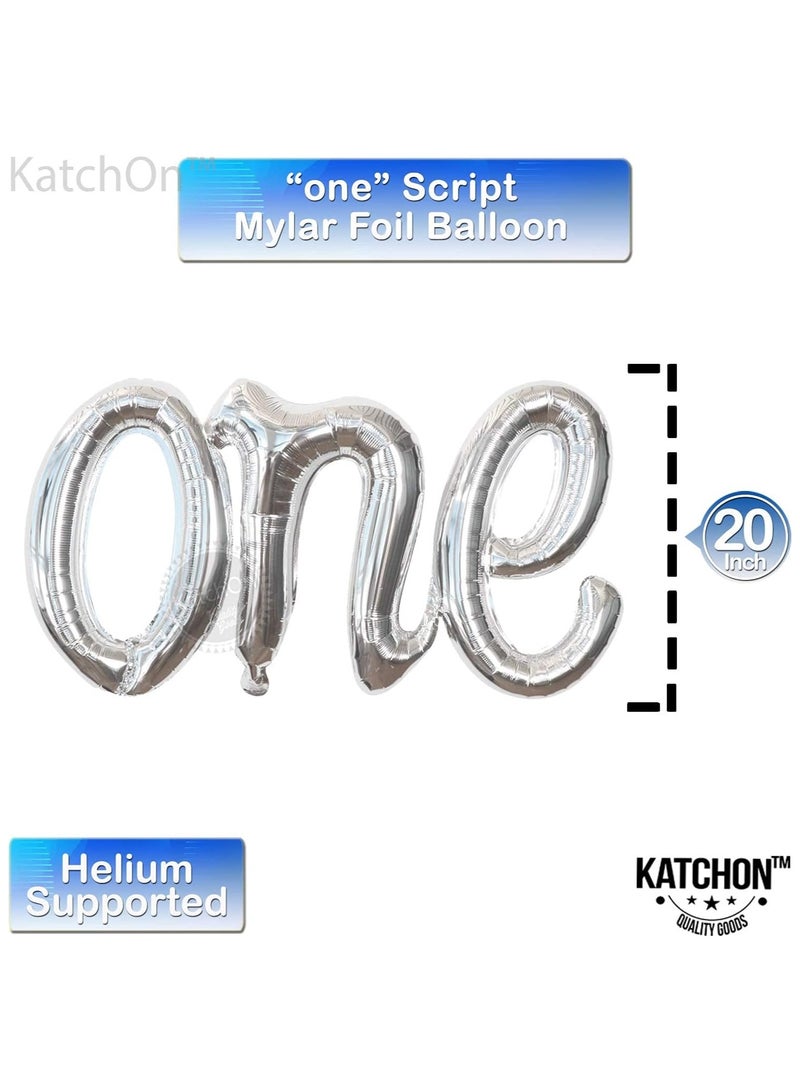 KATCHON Silver Number 1 and One Balloon with Latex Balloons Pack of 22 for First Birthday Decoration - Image 2